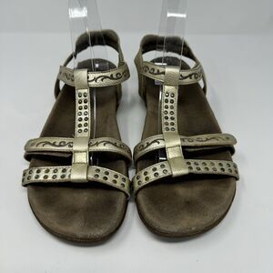 Taos Award T-Strap Studded Leather Sandals Gold Women's Size 10
